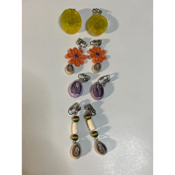 African Bone Cowrie Clip On Earrings 3 Pair Dangles2-3" Boho Hippie USA Made F3 - Picture 8 of 9